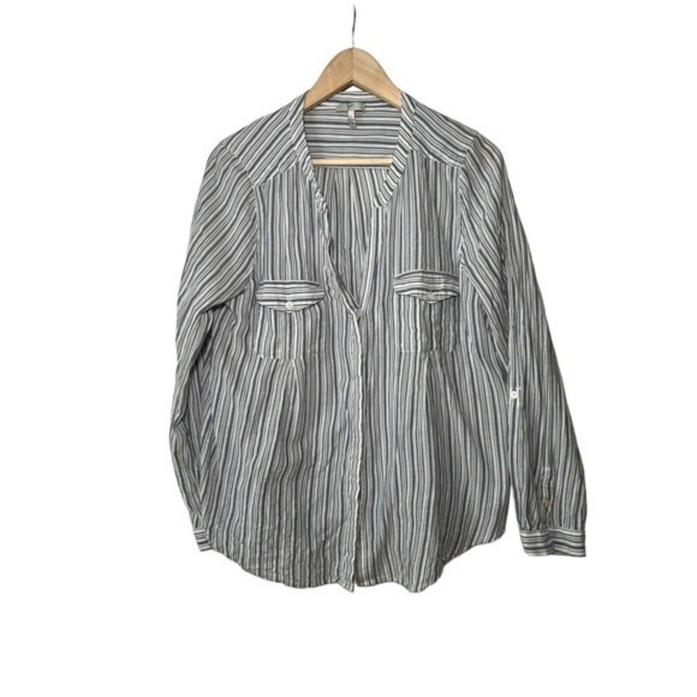 Joie Womens White Long Sleeve Blouse‎ Cotton Top Striped Beachy Coastal Large